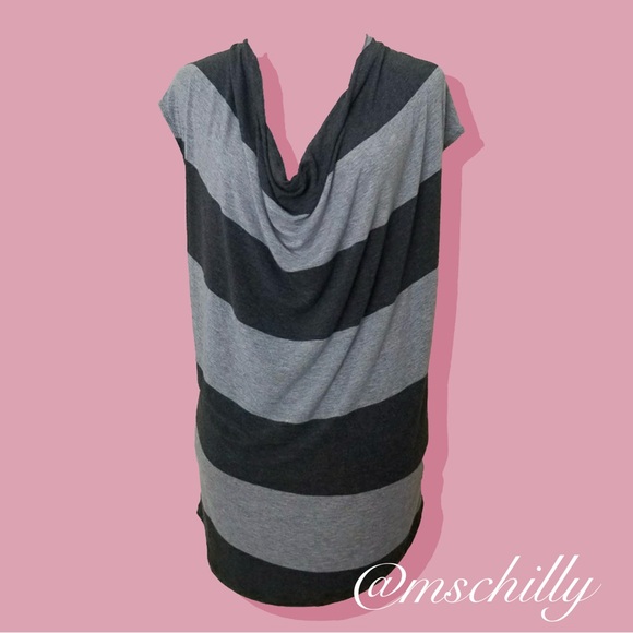 Cabi Grey Gray Wide Stripe Shirt Cowl Neck Top Tunic 620 Sz M - Picture 2 of 11